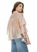 Bluza dama eleganta roz premium din matase acetat cu guler si maneci cu volane suprapuse
