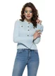 Bluza dama eleganta stil jacheta din tricot baby blue  premium cu maneca clopotel plisat