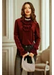 Bluză dama Fofy eleganta cu jabou din catifea elastica bordo si accesoriu strasuri