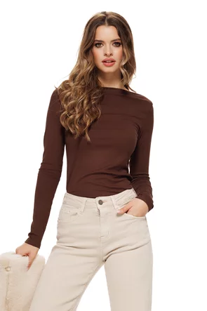 Bluza dama maro din bumbac elastic premium cu decolteu barcuta