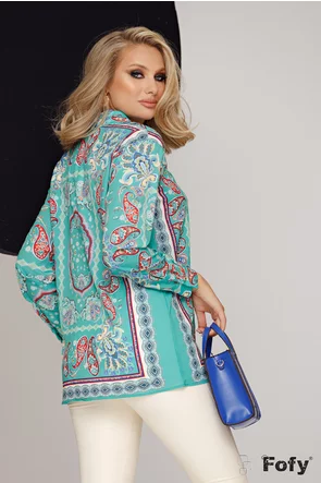 Bluza dama moderna cu croi lejer si imprimeu fond verde