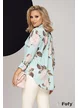 Bluza dama moderna satinata cu croi lejer si imprimeu floral nude fond turcoaz