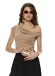 Bluza dama premium bej cu guler fald asimetric si dublura de dantela chantilly