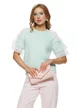 Bluza dama tricotata aqua premium cu volane de dantela