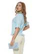 Bluza dama tricotata baby blue premium cu volane romantice si nasturi in ton