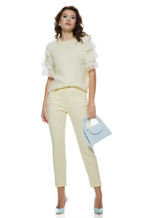 Bluza dama tricotata galben pai premium cu volane de dantela