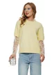 Bluza dama tricotata galben premium cu maneca si volanas de dantela alba