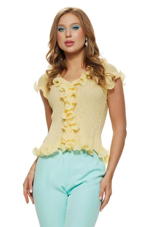 Bluza eleganta din tricot premium galben cu volane spiralate