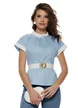 Cămașă damă baby blue cu guler alb, talie marcată și detalii elegante Fofy