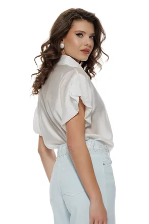 Camasa dama diafana premium din organza de vascoza alba cu nasturi estivali diferiti