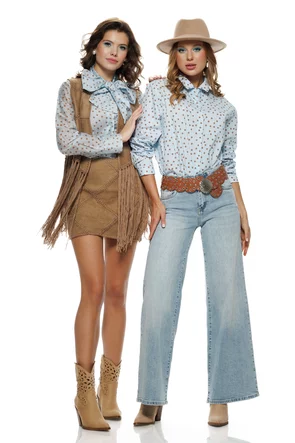 Camasa dama eleganta baby blue din bumbac cu buline