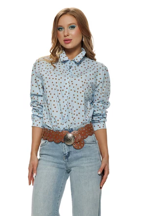 Camasa dama eleganta baby blue din bumbac cu buline