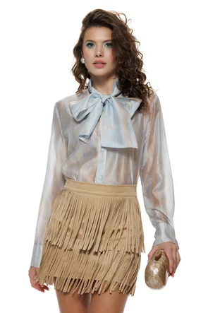 Camasa dama eleganta baby blue din organza de tencel in degrade si funda maxi innodata