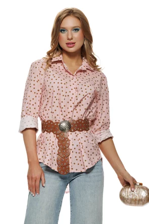 Camasa dama eleganta din bumbac cristal rose cu buline