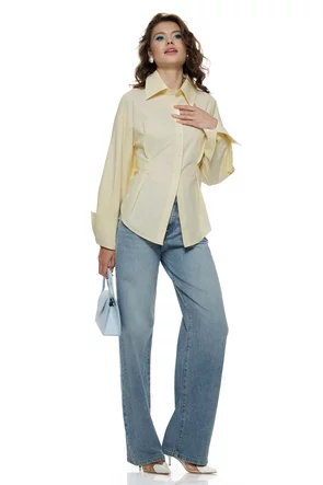 Camasa dama eleganta galbena cu esarfa innodata la spate cu efect de cambrare