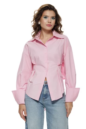 Camasa dama eleganta roz cu esarfa innodata la spate cu efect de cambrare