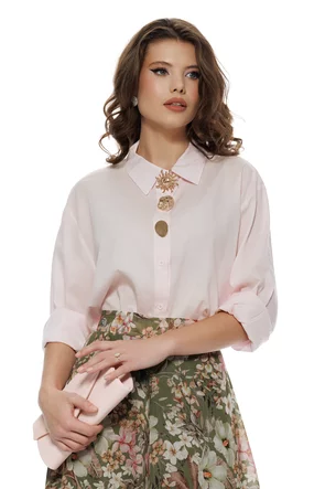 Camasa dama eleganta roz din vascoza cu accesorii metalice aurii