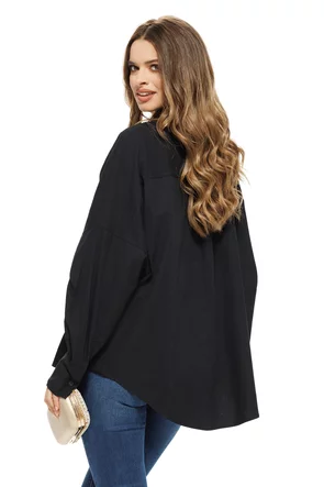 Camasa dama neagra eleganta din bumbac premium cu pliuri in talie accesorii maxi aurii