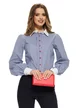 Camasa dama office Fofy din bumbac bleumarim cu fundite decorative si nasturi rosii