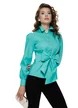 Camasa dama office Fofy din bumbac verde menta cu  funda supradimensionata in talie brosa decorativa la guler