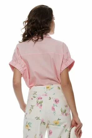 Camasa dama premium roz din vascoza cu bumbac aplicatii metalice sofisticate