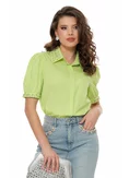 Camasa dama verde lime cu aplicatii sofisticate de cristale si perle pe guler si mansete picture - 1
