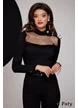 Camasa Fofy neagra premium cu platca de tull cu aplicatii de cristale si brosa din organza cu perla maxi