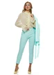 Compleu dama elegant aqua sacou cu revere si cordon pantalon conic
