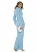 Compleu dama elegant baby blue cu fronseuri in talie accesoriu auriu pantalon wide cu pense