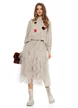 Compleu dama elegant bej cu angora pulover cu funda la spate si fusta de tul cu volane spiralate