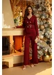 Compleu dama elegant burgundy din tricot premium sacou cu stelute aurii curea si pantaloni