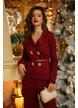 Compleu dama elegant burgundy din tricot premium sacou cu stelute aurii curea si pantaloni