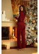 Compleu dama elegant burgundy din tricot premium sacou cu stelute aurii curea si pantaloni