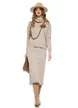 Compleu dama elegant din tricot bej premium fusta midi si pulover pe gat