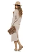 Compleu dama elegant din tricot bej premium fusta midi si pulover pe gat