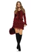 Compleu dama elegant din tricot bordo premium fusta mini si pulover cu volane dantela