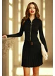Compleu dama elegant din tricot negru premium fusta mini plisata si jacheta cu fermoar talie si mansete late