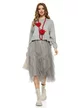 Compleu dama elegant gri cu angora pulover cu funda la spate si fusta de tul cu volane spiralate