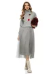 Compleu dama elegant gri cu angora pulover pe gat cu torsade si rochie cu fusta de tull plisat cu buline