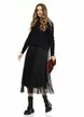 Compleu dama elegant negru cu angora pulover pe gat cu torsade si rochie cu fusta de tull plisat cu buline