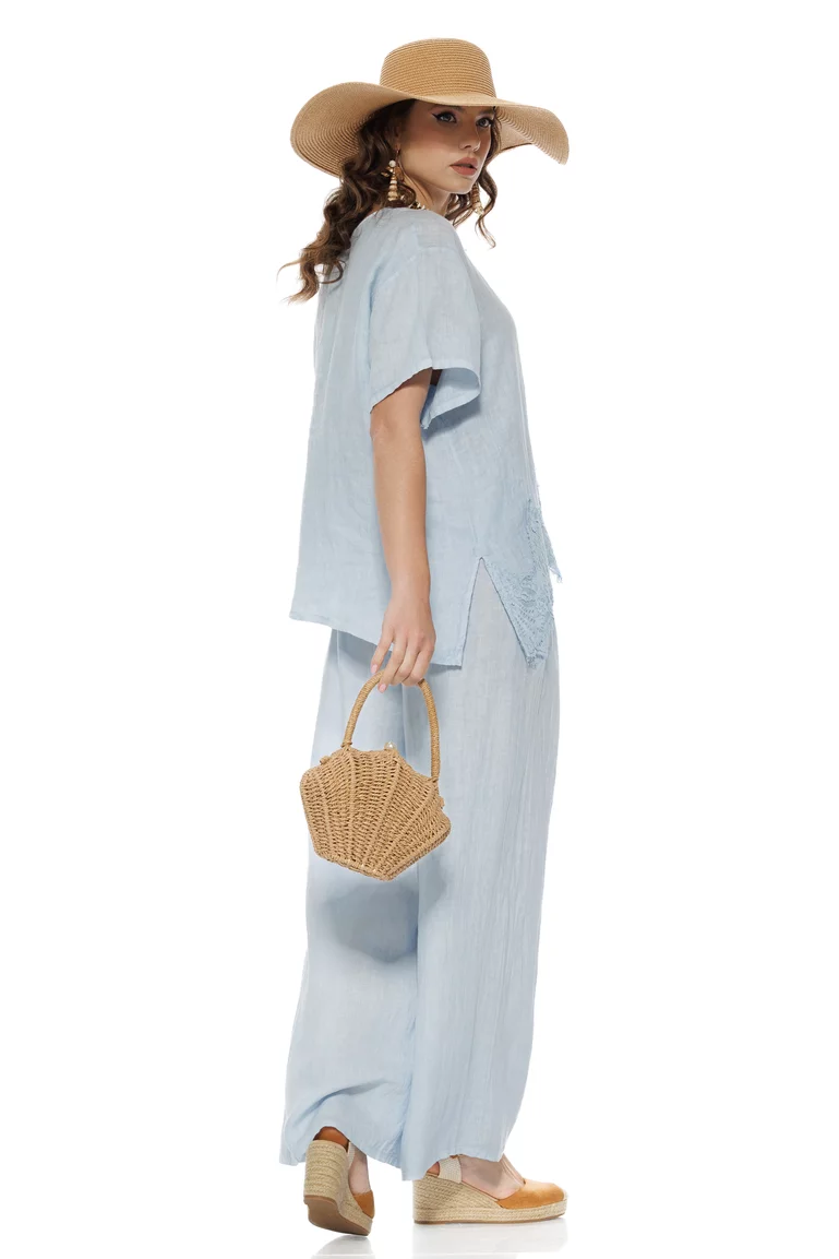 Compleu dama premium baby blue din in 100% supersoft bluza cu insertie de dantela picture - 2