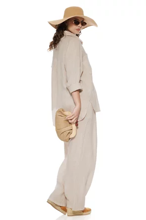 Compleu dama premium bej nature din in 100%camasa si pantalon