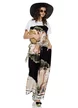 Compleu dama premium din matase naturala si vascoza satinata pantalon si tricou imprimeu Amalfi