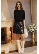 Compleu dama premium negru cu fusta mini piele eco cu paiete maxi si pulover in ton