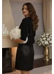 Compleu dama premium negru cu fusta mini piele eco cu paiete maxi si pulover in ton