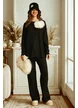 Compleu dama premium negru cu pantalon larg si pulover maneca fluture