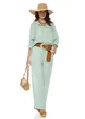 Compleu dama premium verde menta din in 100% camasa si pantalon