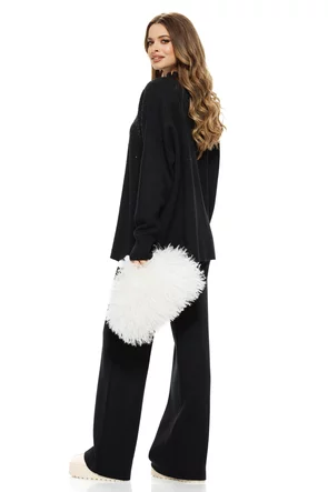 Compleu dama tricotat negru premium cu casmir pulover paiete fine si pantalon larg