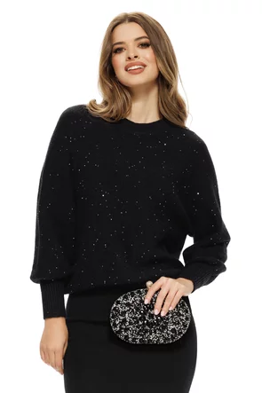 Compleu dama tricotat premium fusta midi si  pulover  cu paiete fine argintii