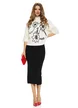 Compleu dama tricotat premium fusta neagra conica si pulover crem cu maneca fluture